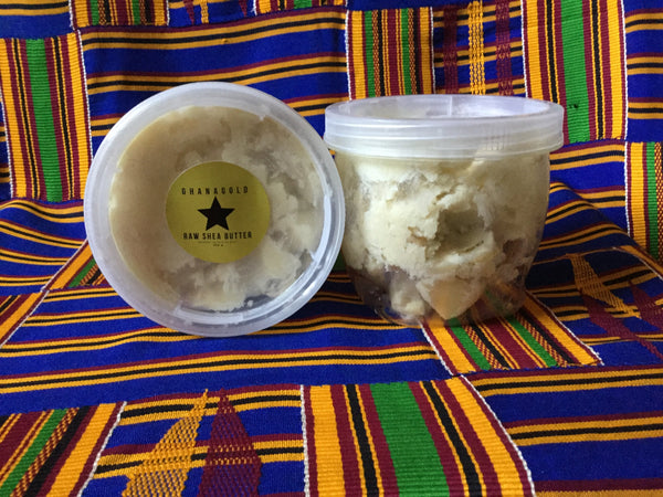 Shea Butter in GhanaGold Packaging on Kente cloth